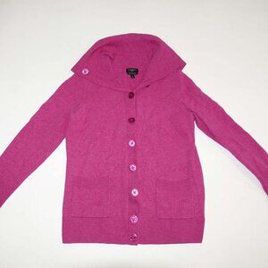 Talbots Women's Cardigan Sweater Petite Small Pink 100% Merino Wool Button Front